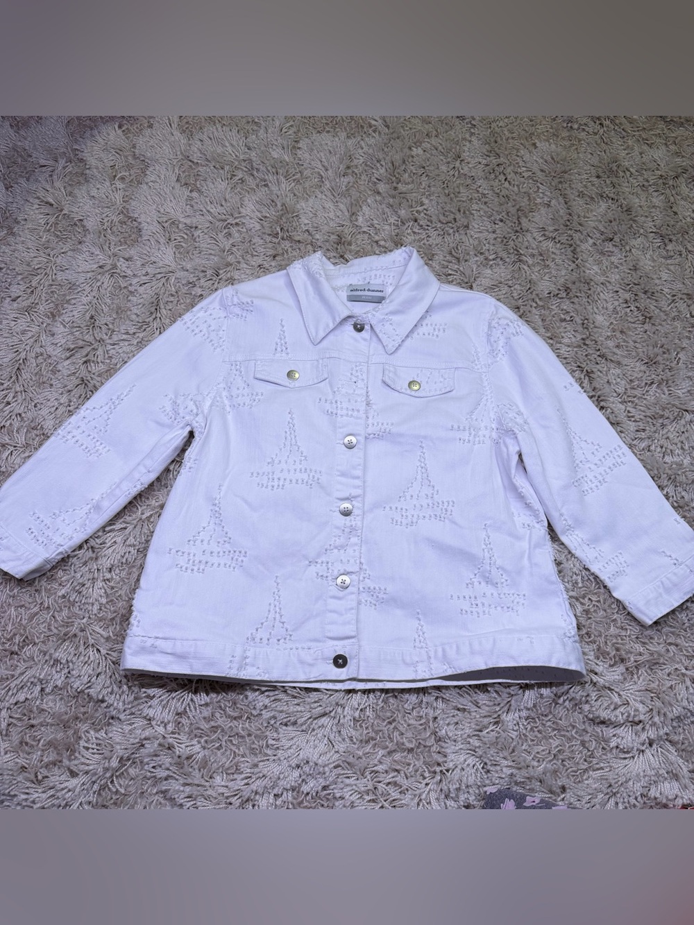 Alfred Dunner Petite 10P White Embroidered Cotton Blend Jacket